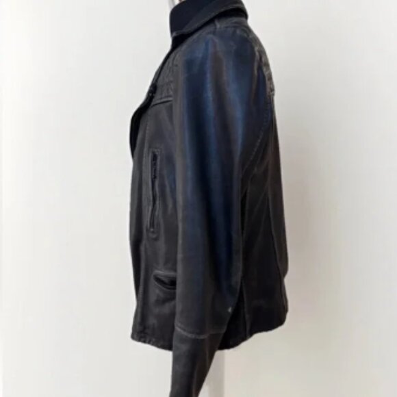 All Saints Mens Leather Jacket CARGO BIKER Black Distressed Sz S Moto City Edgy - Picture 4 of 13